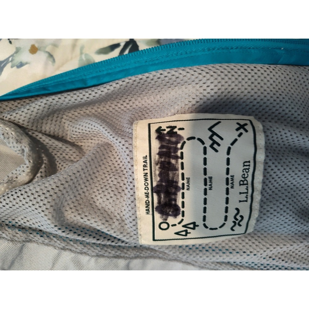 LL‎ Bean Kids Trail Model Rain Jacket Teal Aqua Blue Hooded Shell L 14-16 506502 - Picture 6 of 6